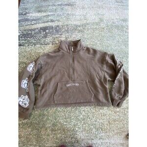 Darc Sport SHE Women’s Hoodie Cutoff Crop Sweatshirt Small  Brown 1/4 Zip